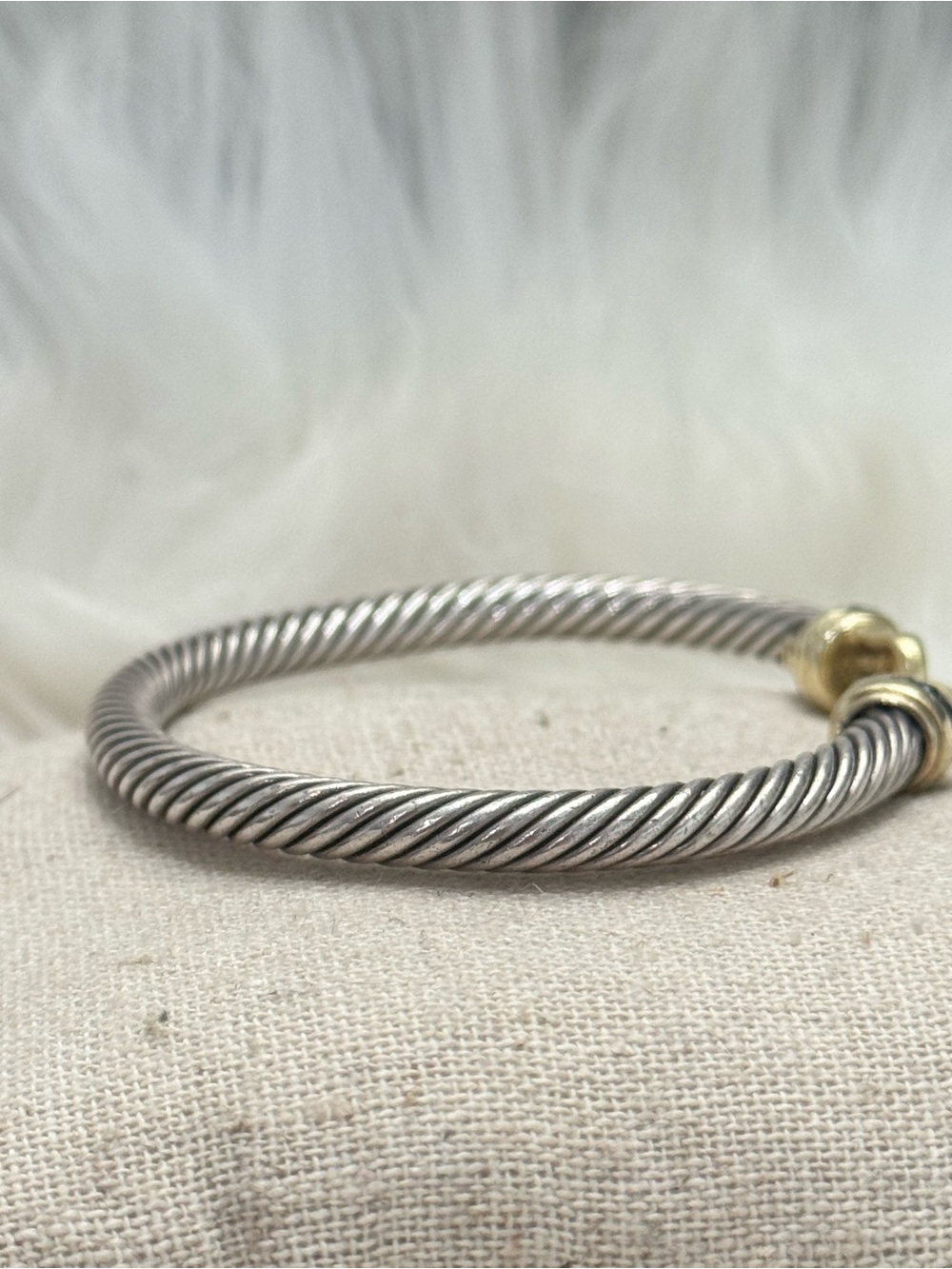 David Yurman .925 14K Gold 5mm Hook & Buckle Cable Bracelet w/Blue Sapphires - Picture 3 of 11